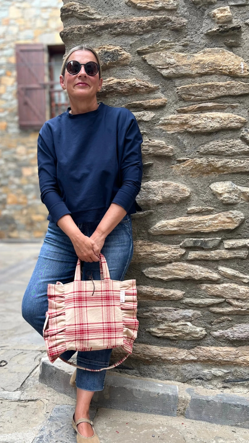 Poniente small cuadros crudo y rojo