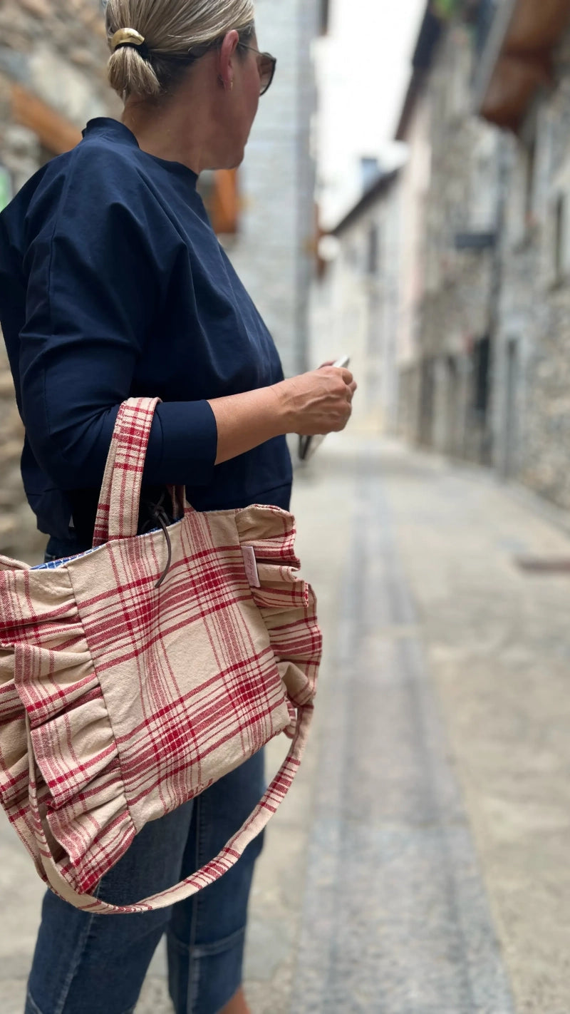 Poniente small cuadros crudo y rojo