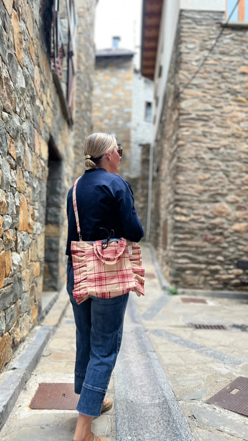 Poniente small cuadros crudo y rojo